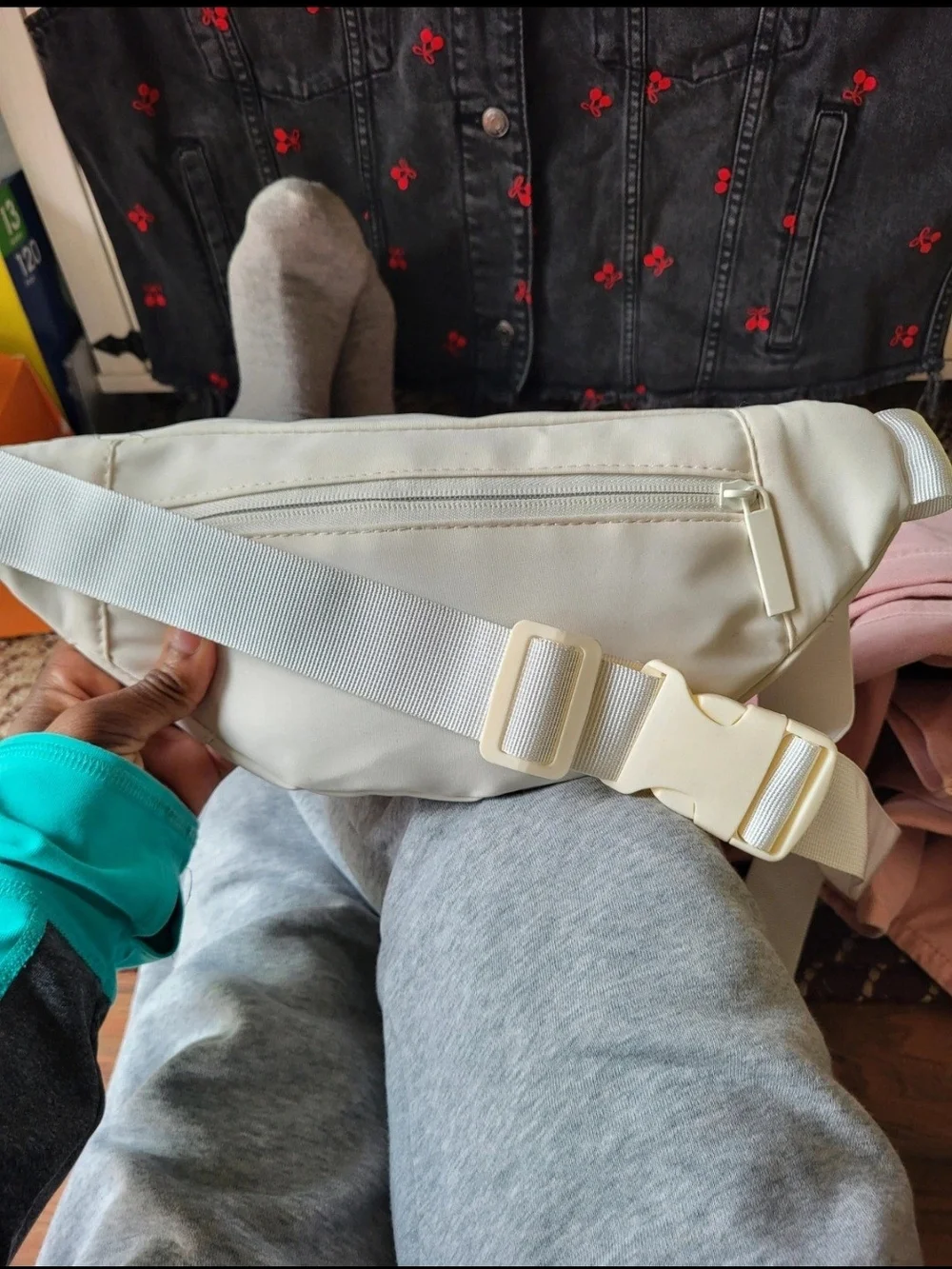 White fanny pack with multiple zipper|  Waist Bag